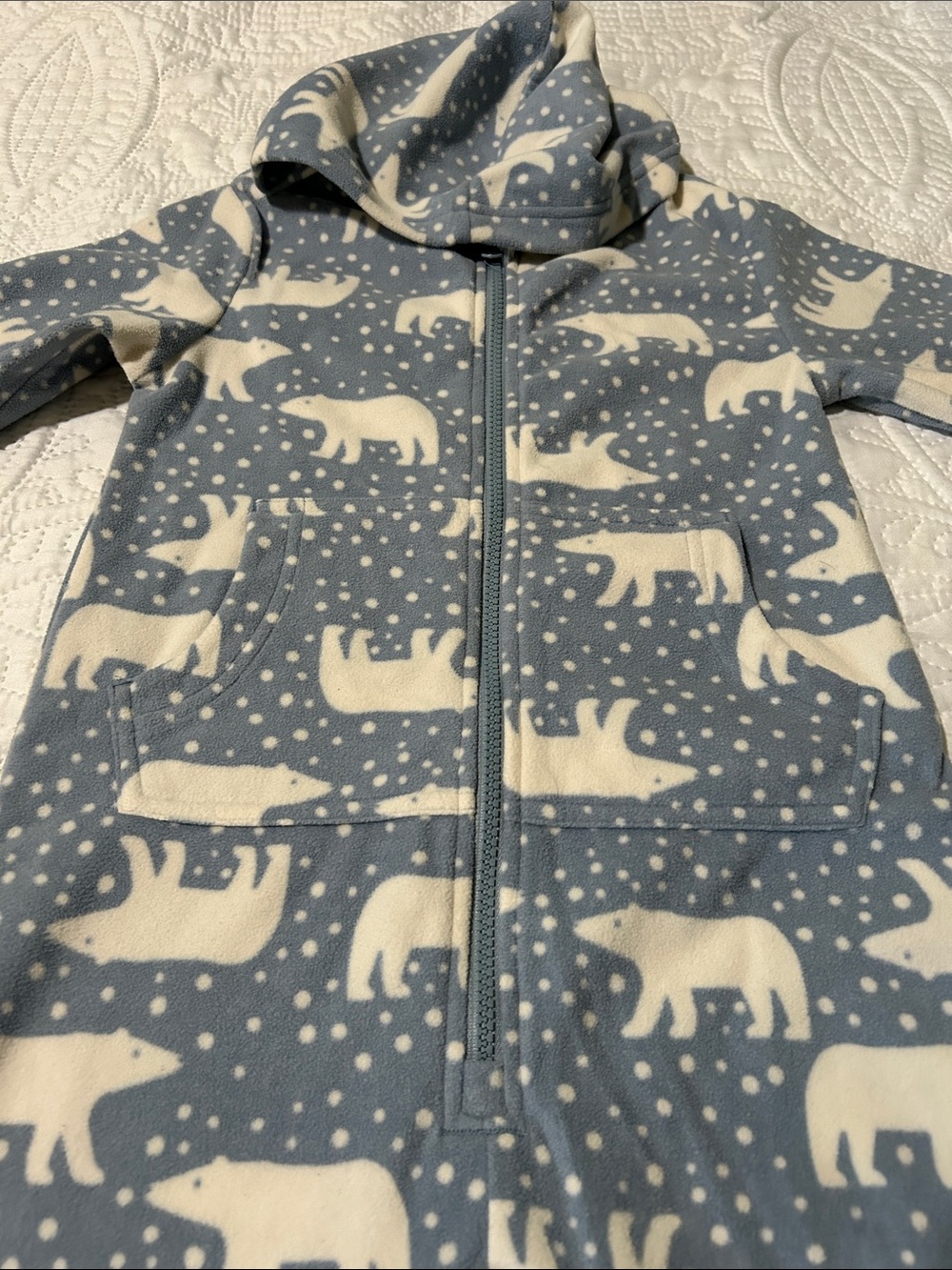 Hanna Andersson Blue Hooded Polar Bear Print One-Piece kids size: S - Picture 2 of 5
